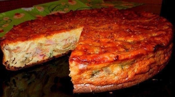 Быстрый пирог с курицей и грибами