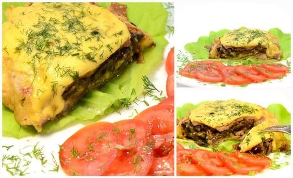 Мясо с грибами и сыром "По-боярски"