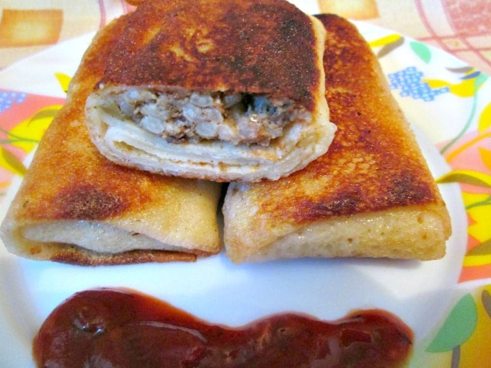 Блины с печенью и рисом