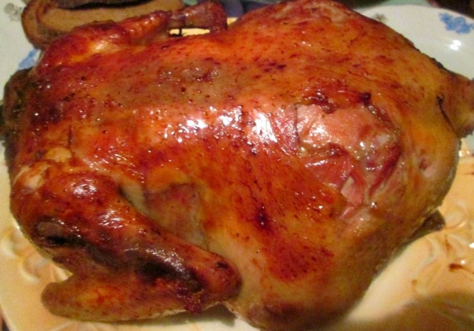 Курица,фаршированная гречкой и зернами граната