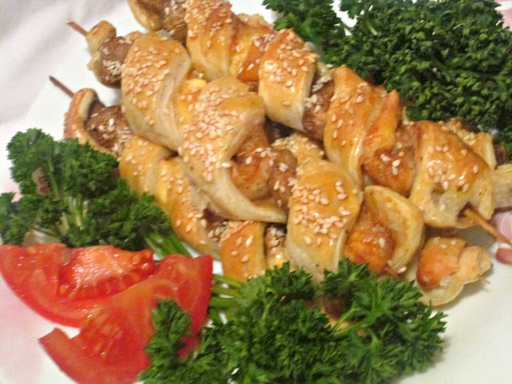 Шашлычки с семгой и грибами 