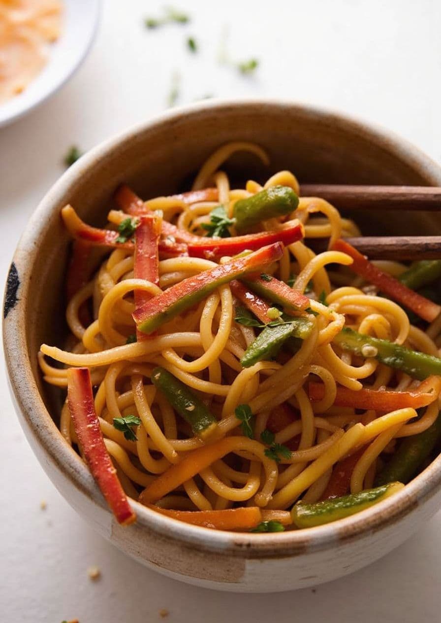 Салат с лапшой и кунжутно-арахисовой заправкой