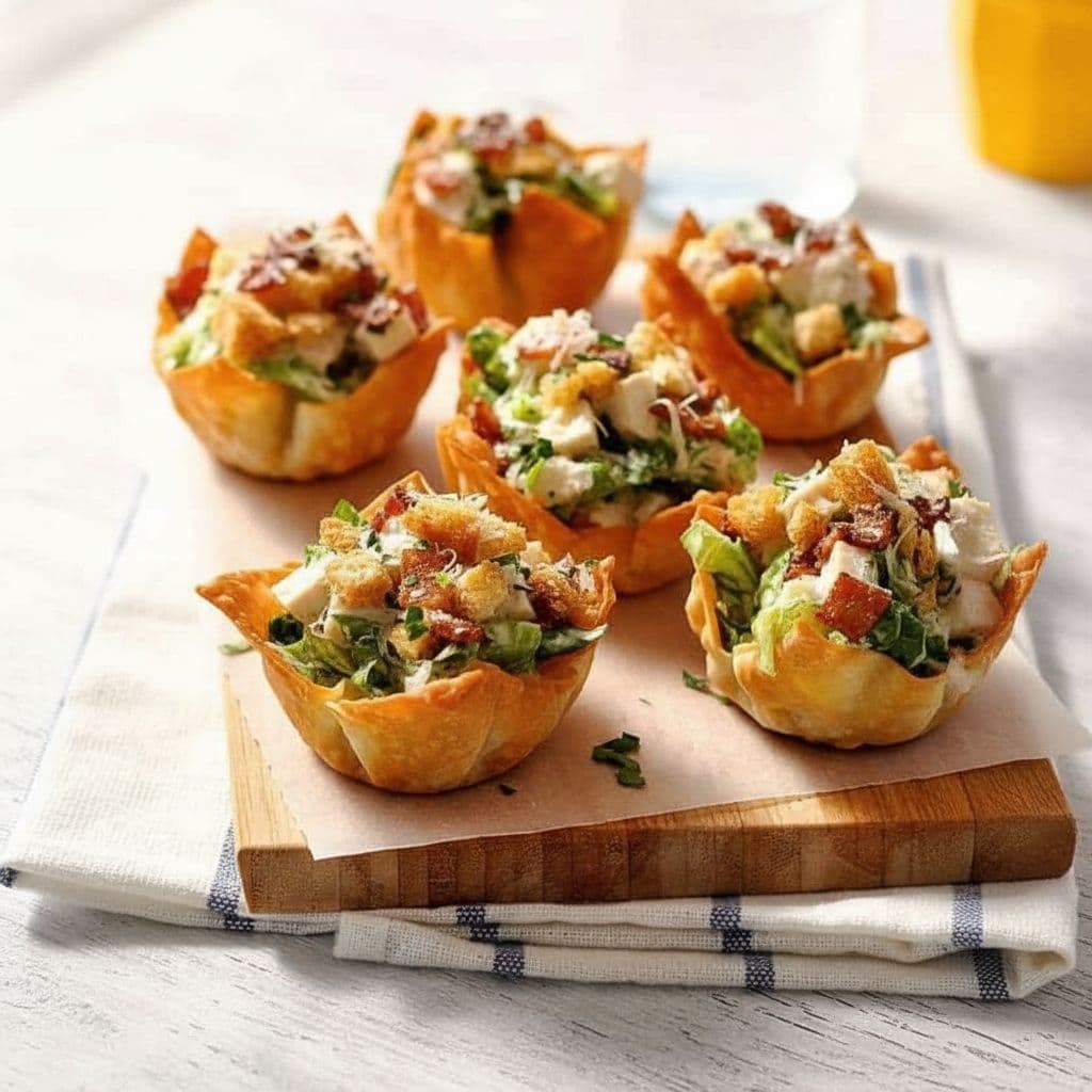 Салат Цезарь в хрустящих стаканчиках из вонтона