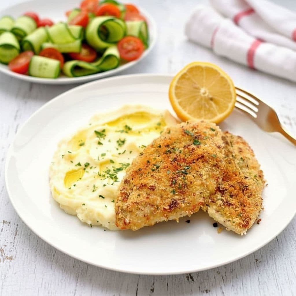 Супербыстрый ужин с курицей: хрустящая курочка, пюре и салат