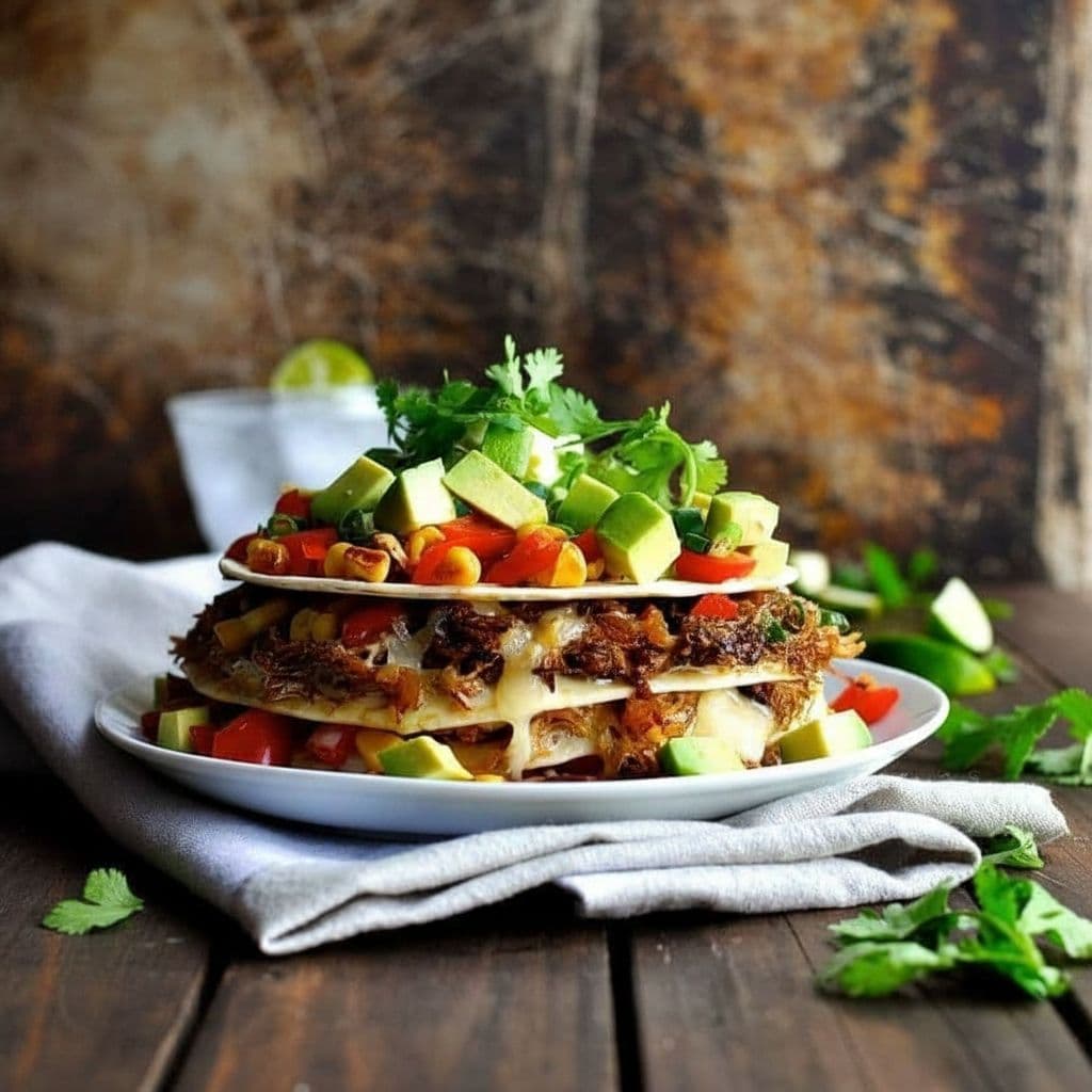 Тортилья-стек с карнитас из свинины или курицей