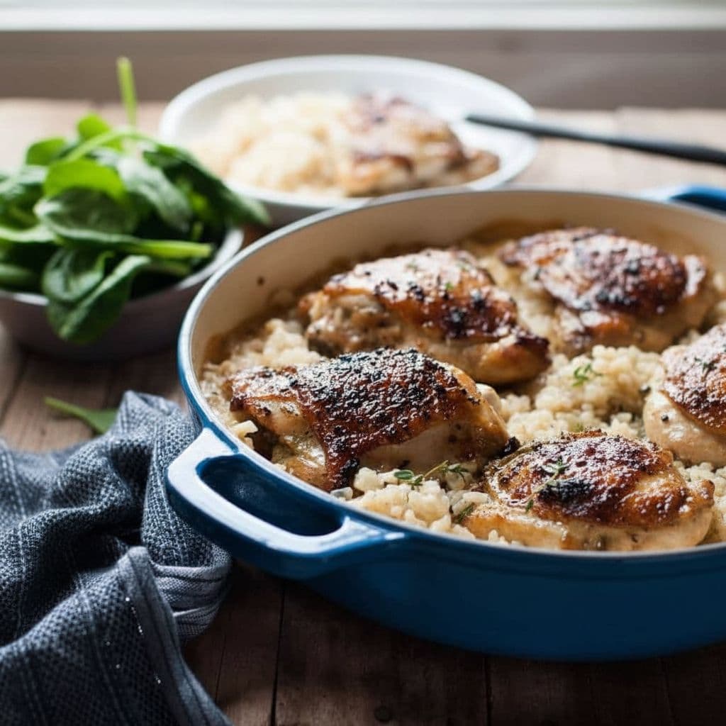 Кремовый ризотто с курицей под лимонно-перечным соусом