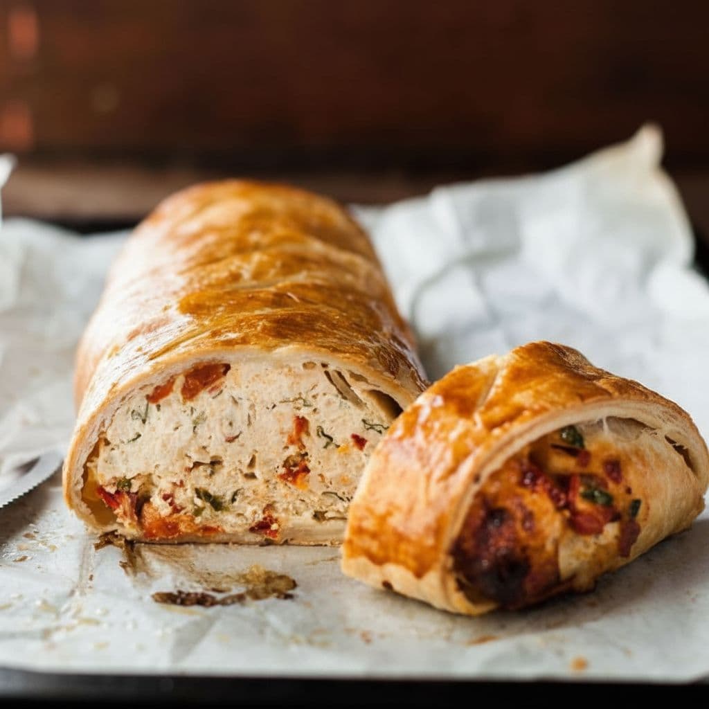 Куриный рулет Веллингтон с вялеными помидорами