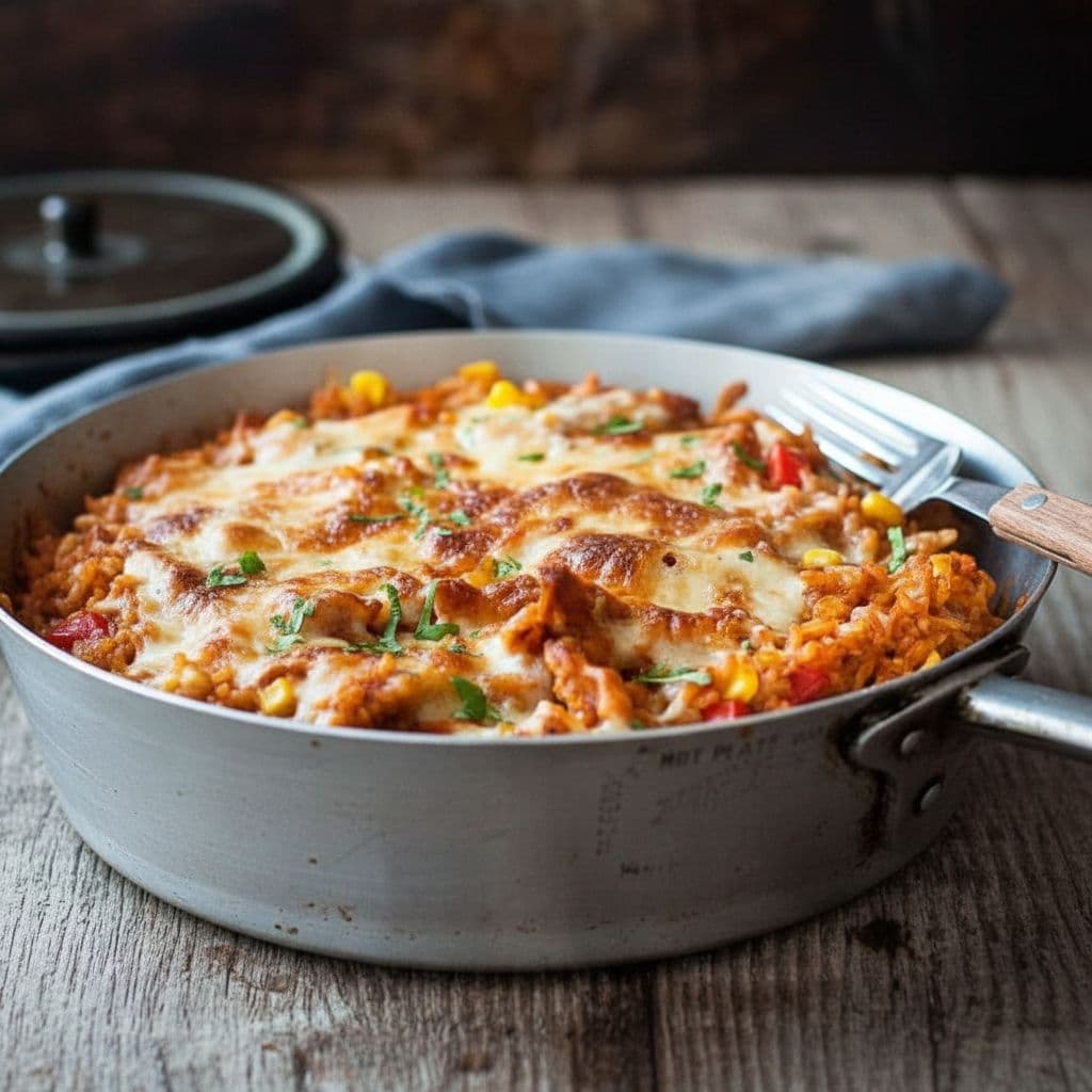 Куриная энчилада с рисом в одной сковороде