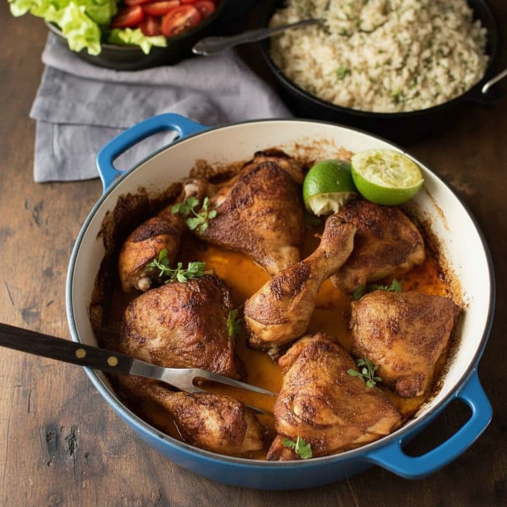 Перуанская запечённая курица с чесночным рисом