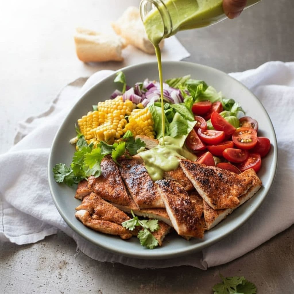 Куриный салат с соусом из авокадо