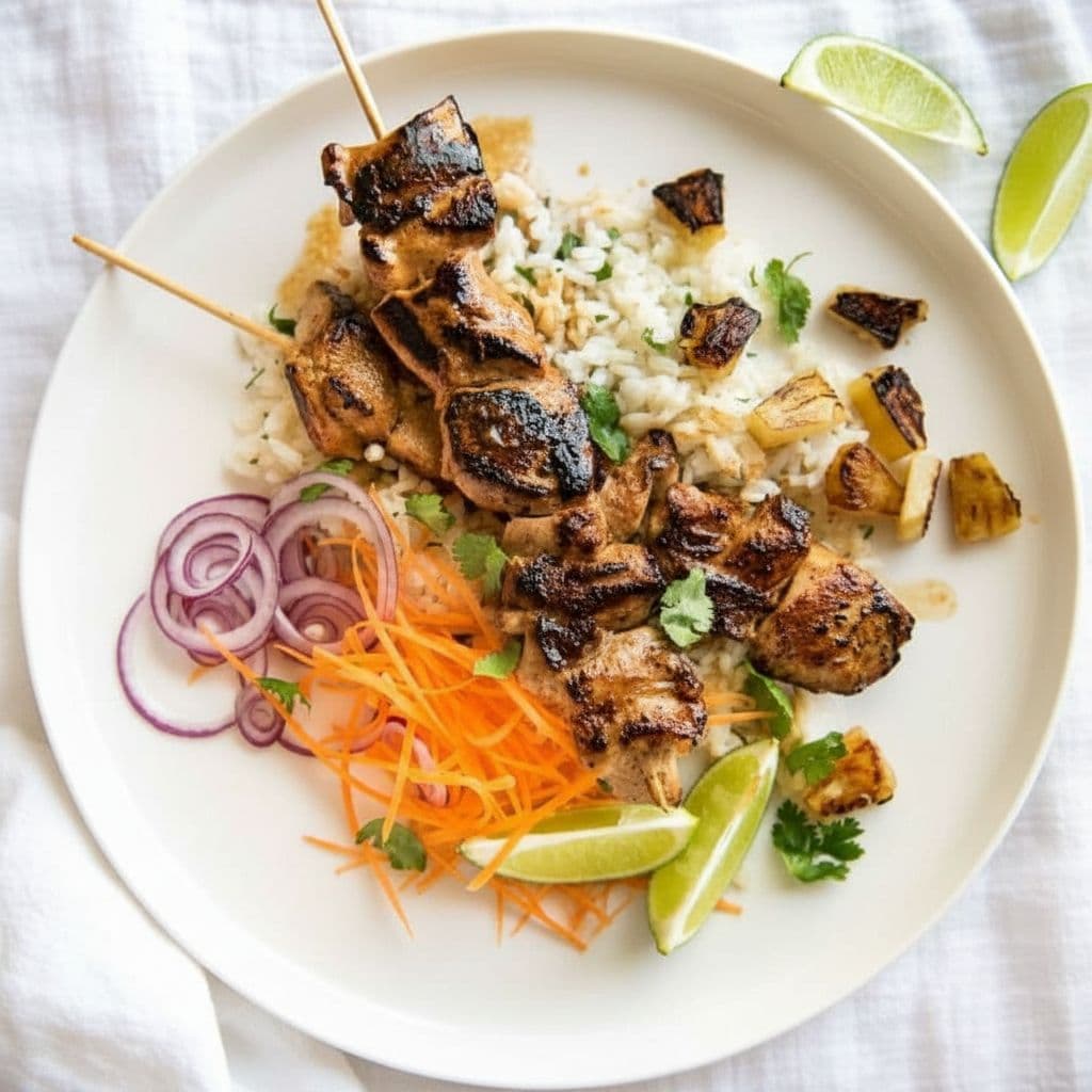 Гавайские куриные шашлычки с ананасом и кокосом