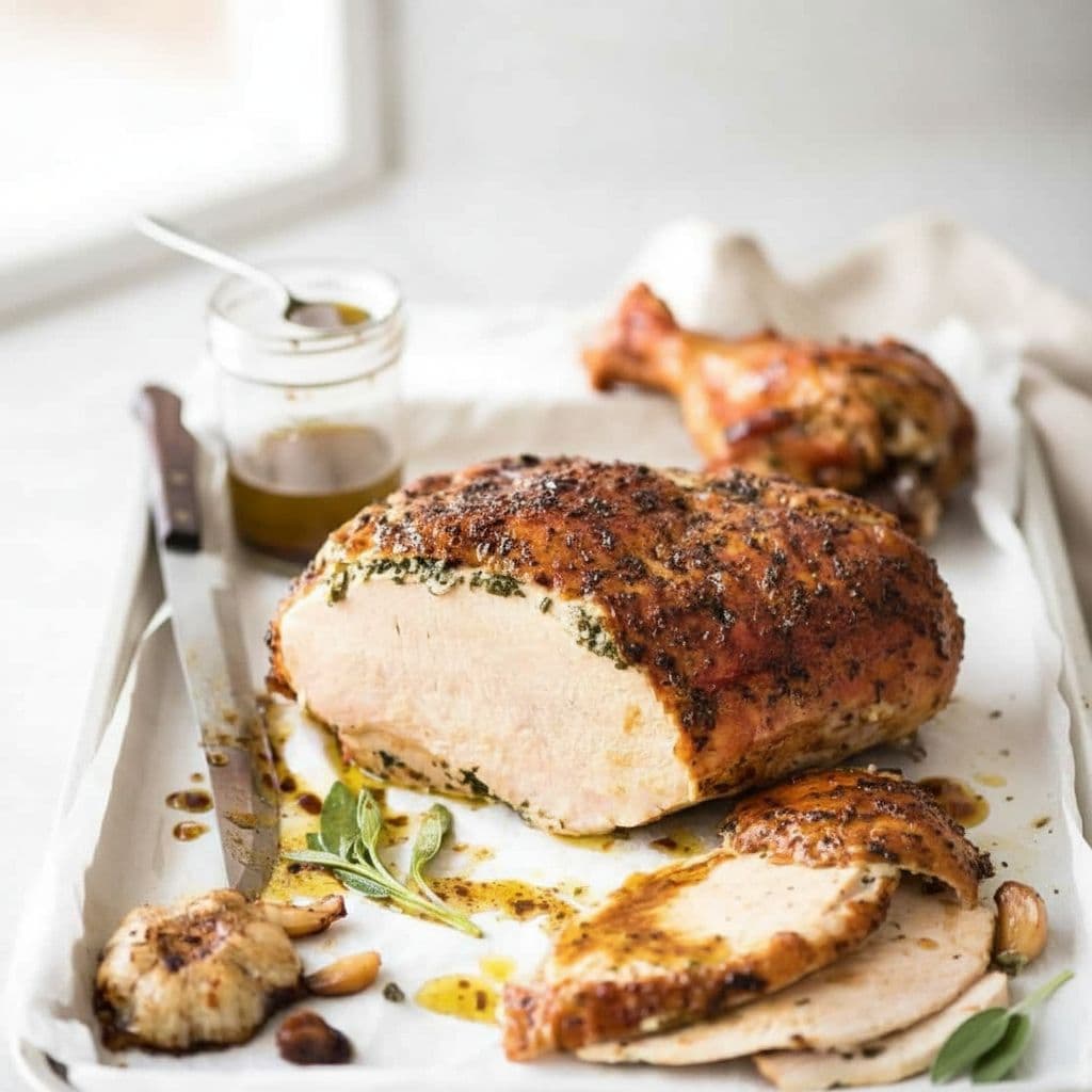 Запечённая индейка с чесночным травяным маслом