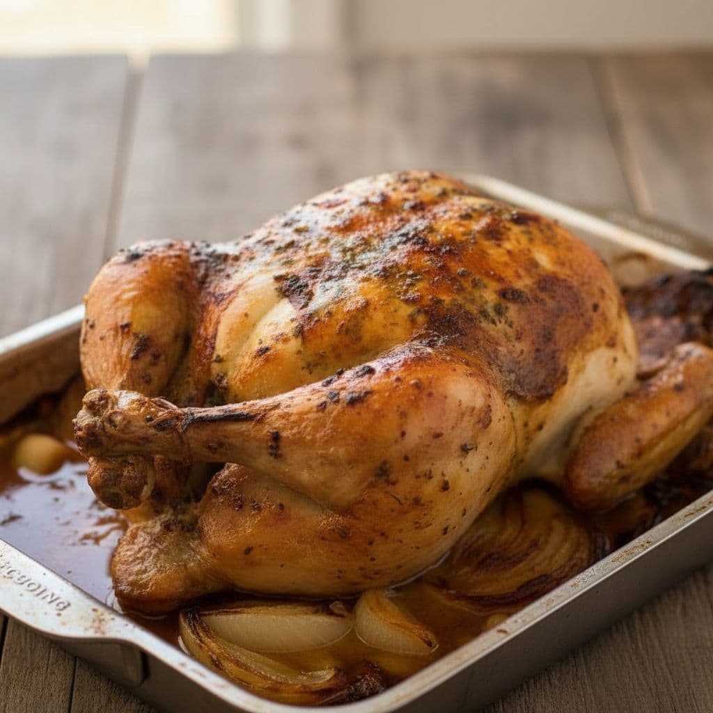 Запечённая курица с чесночно-травяным маслом и лимоном