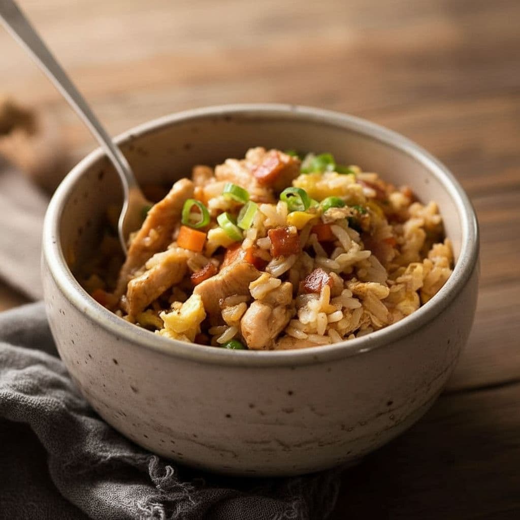 Жареный рис с курицей