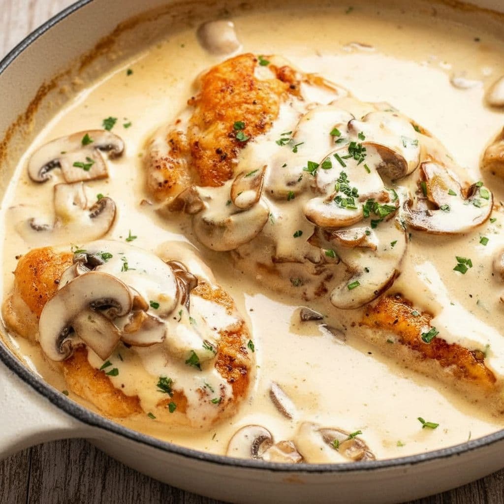 Куриная грудка в сливочно-грибном соусе