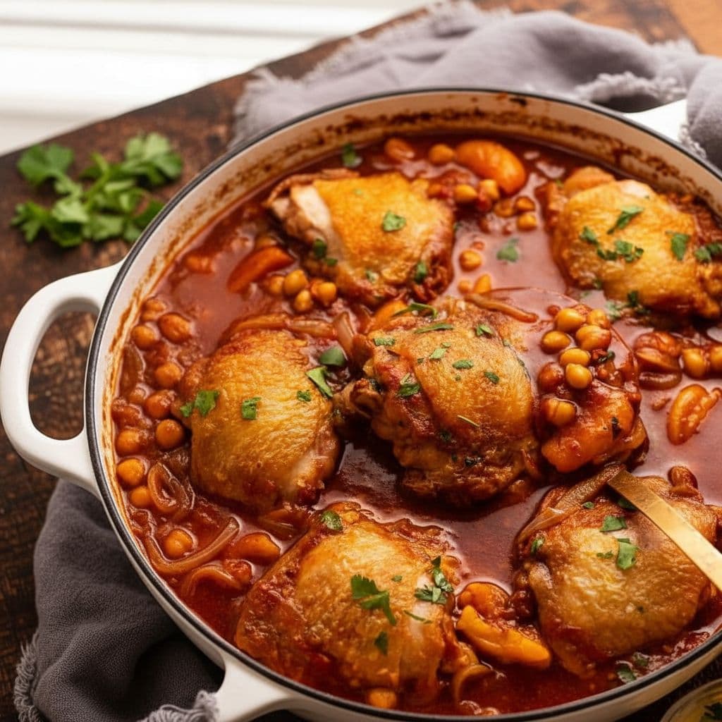 Куриный тажин с курагой и нутом