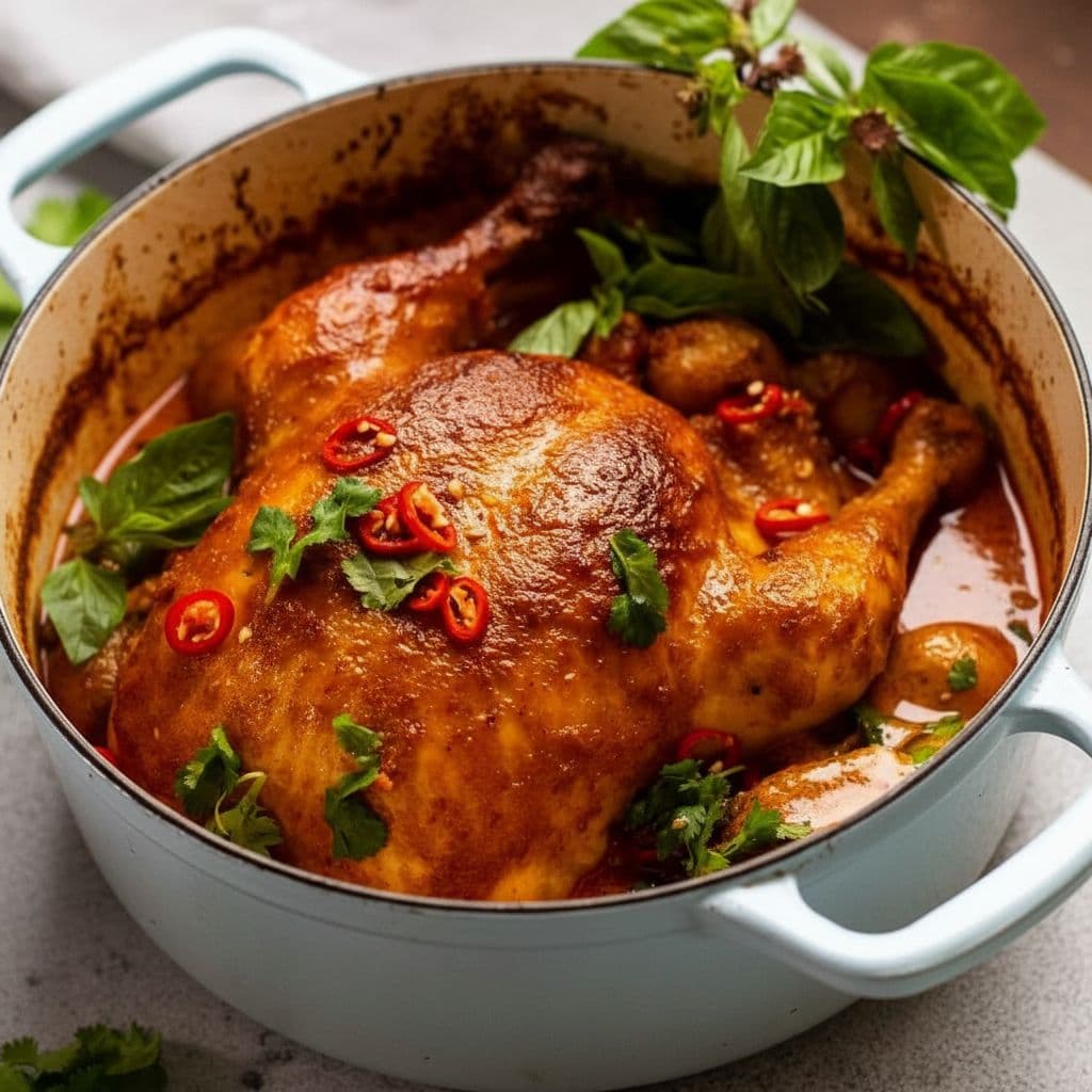 Курица, запечённая целиком в тайском красном карри