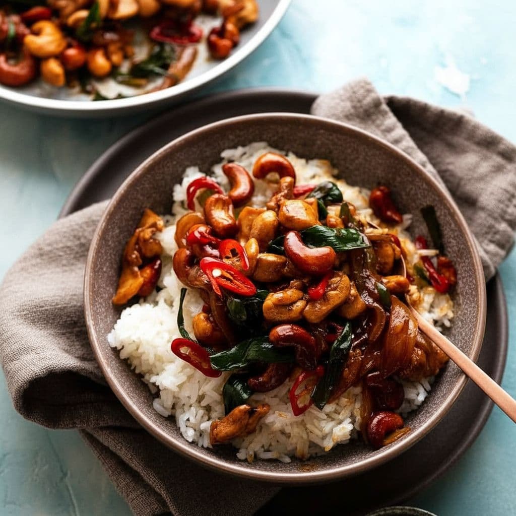 Тайская курица с кешью в воке