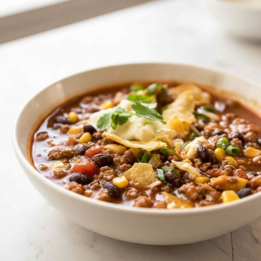 Пряный суп тако с говядиной