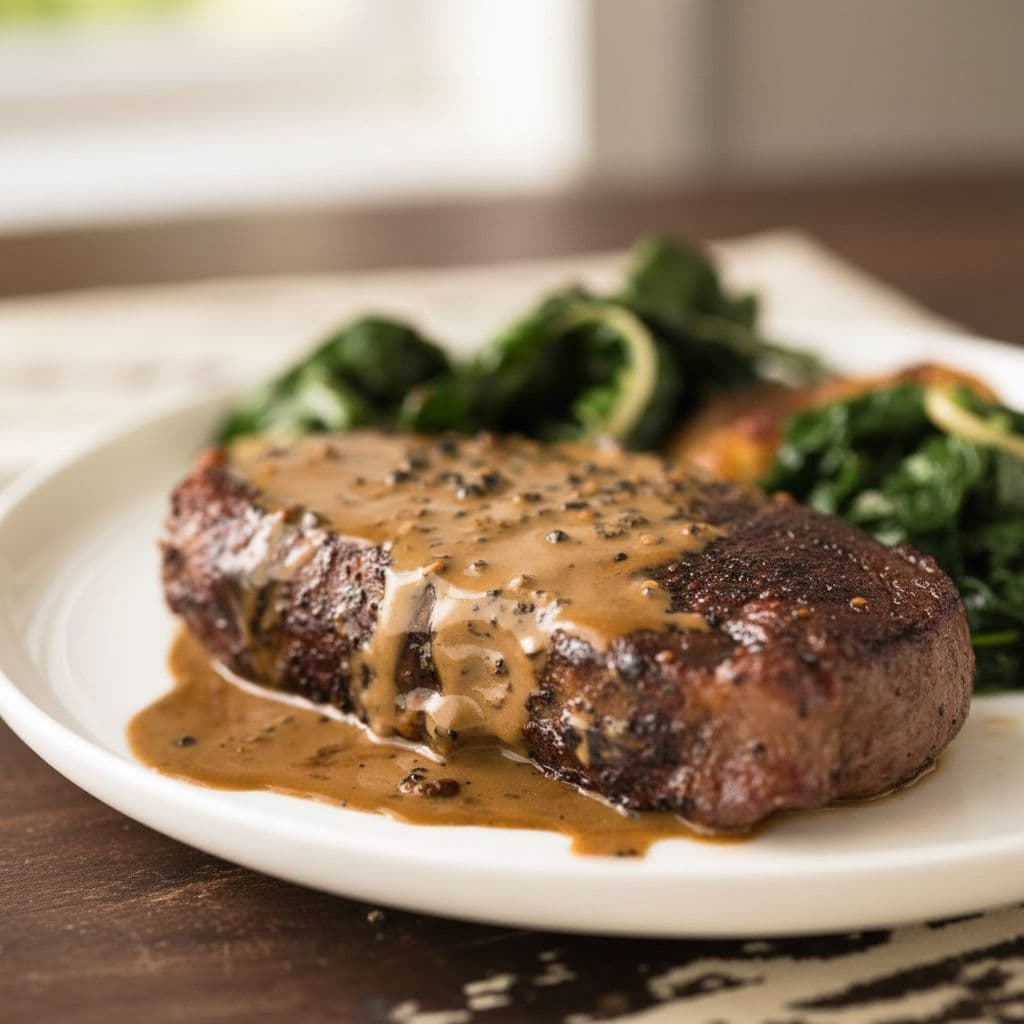 Стейк с сливочным перечным соусом