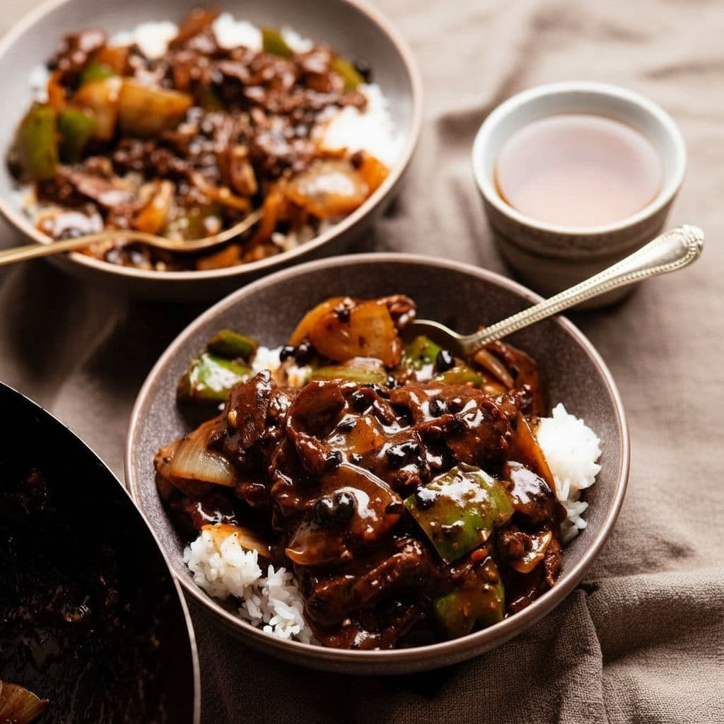 Говядина в соусе из чёрных бобов