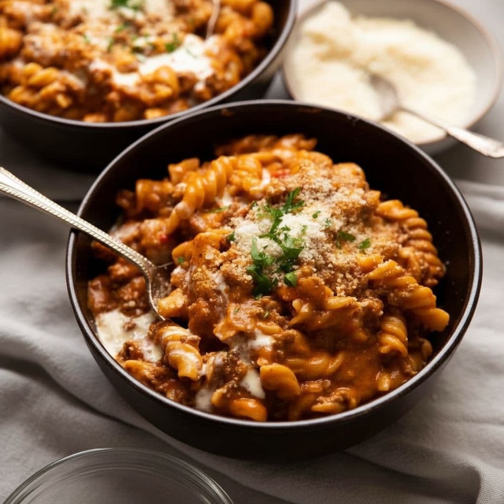 Паста с говядиной в сливочно-томатном соусе (в одной кастрюле)