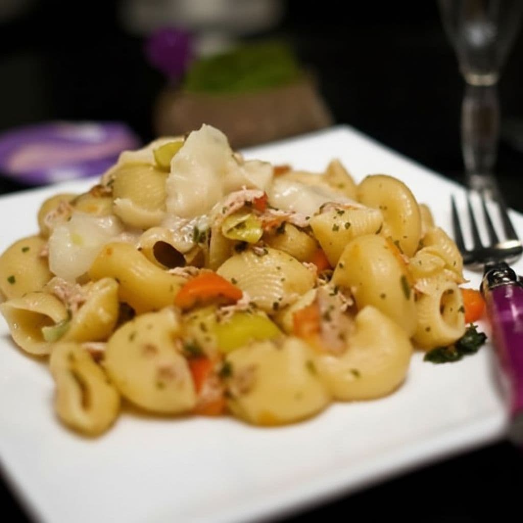 Паста с тунцом и овощами