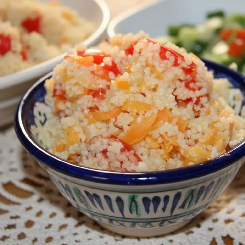 Кускус с болгарским перцем и свежим салатом