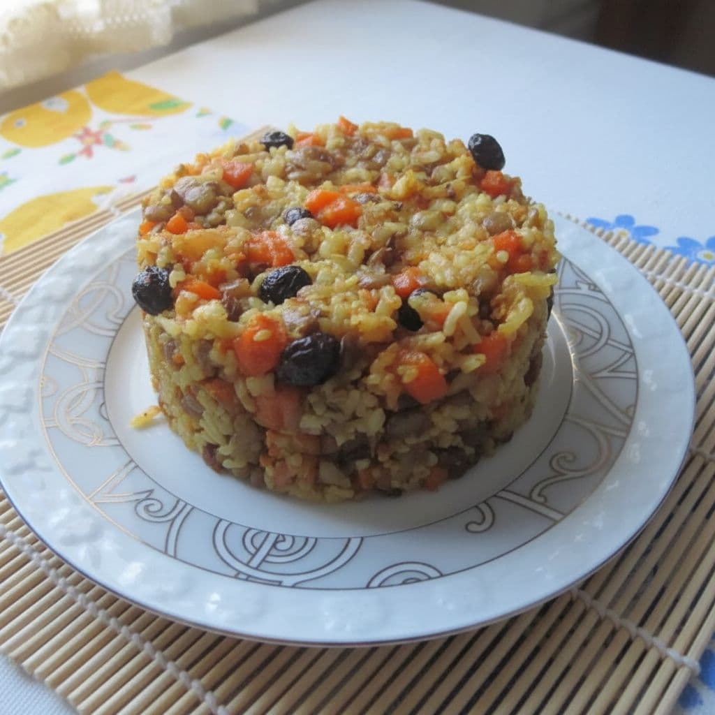 Запеканка из риса с чечевицей