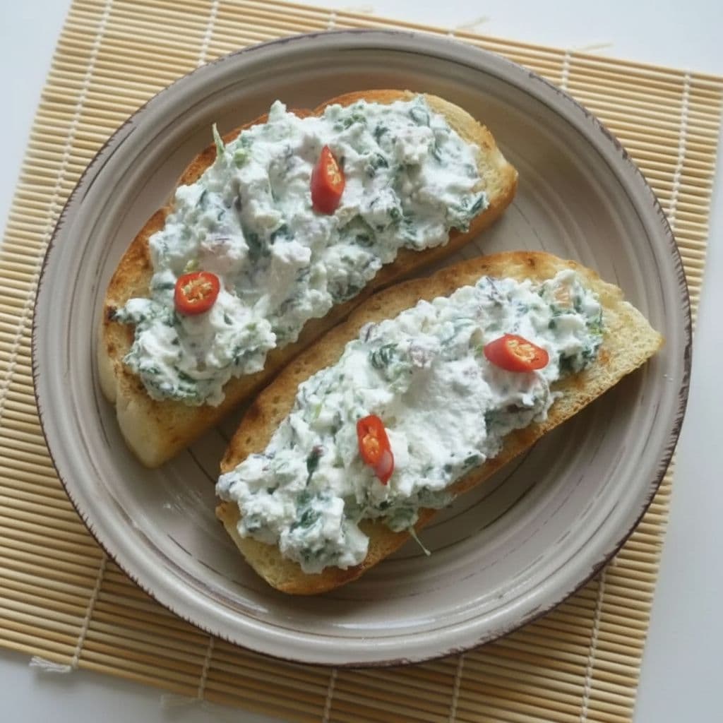 Брускетта со шпинатом, рикоттой и кедровыми орешками