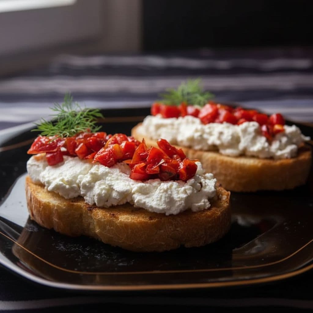 Кростини с рикоттой и вялеными помидорами