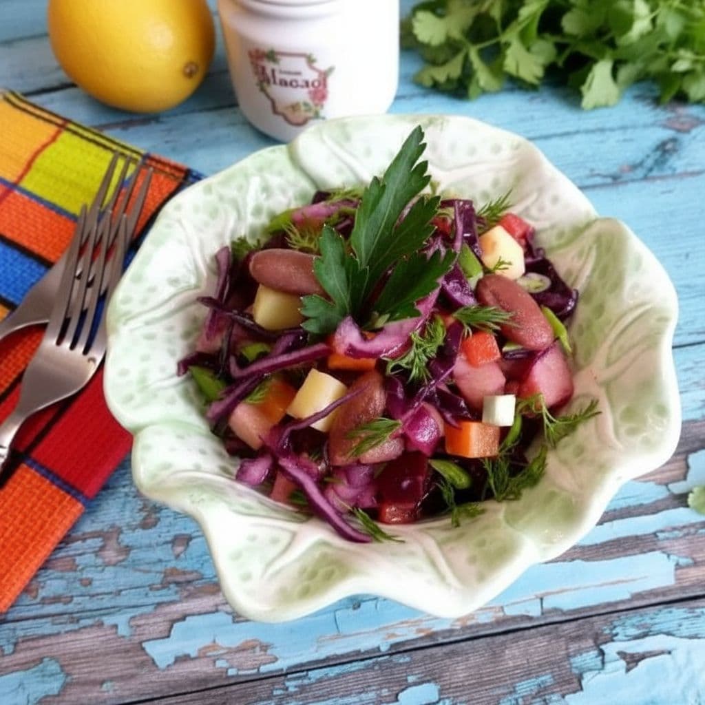 Винегрет с фасолью и красной капустой