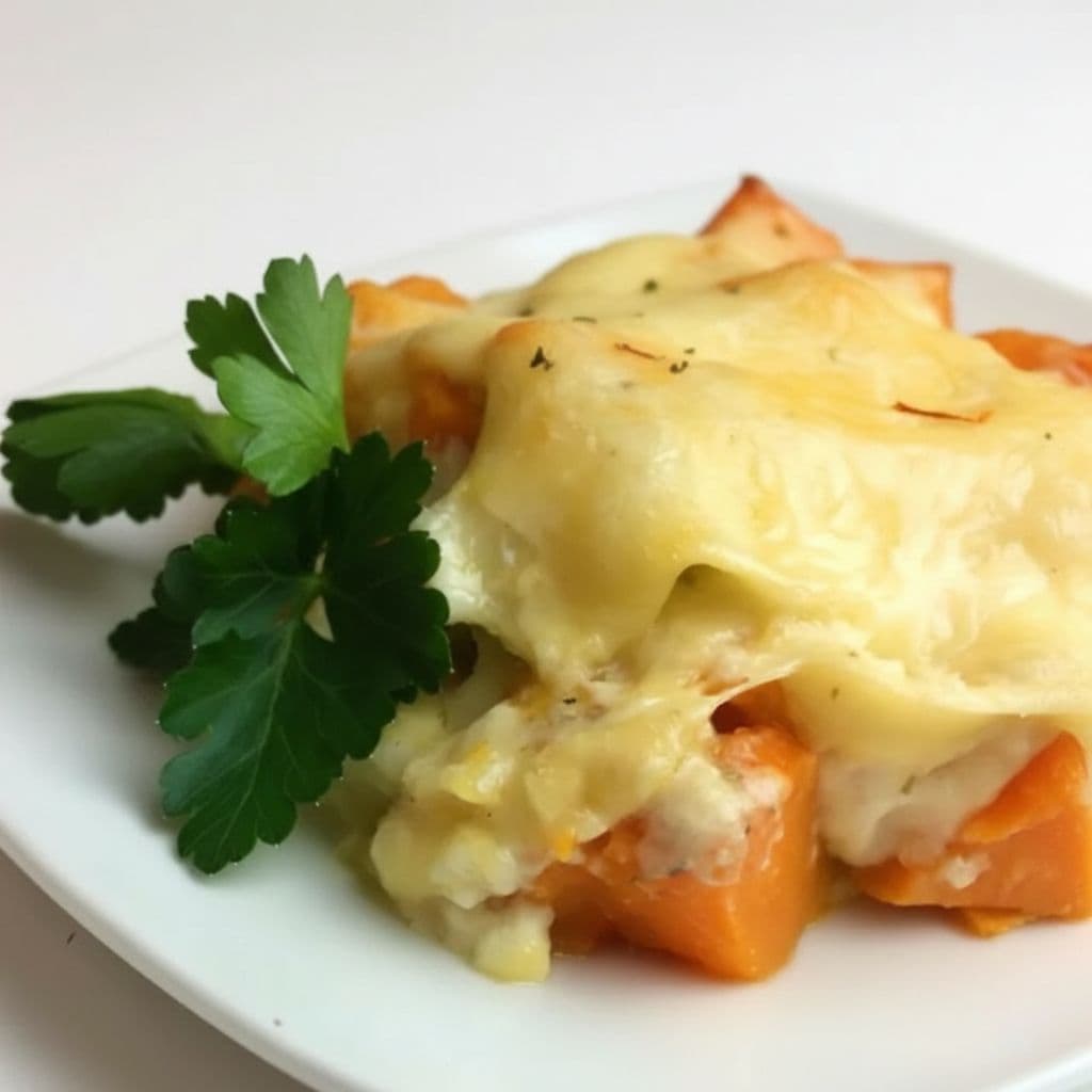 Лазанья «Праздничная» с бататом, домашними фрикадельками и пармезаном