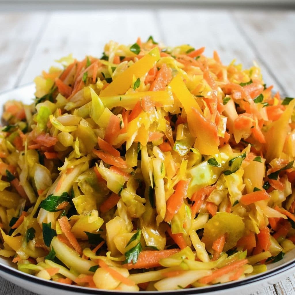 Салат «Будь в форме» с капустой, болгарским перцем, морковью и сельдереем