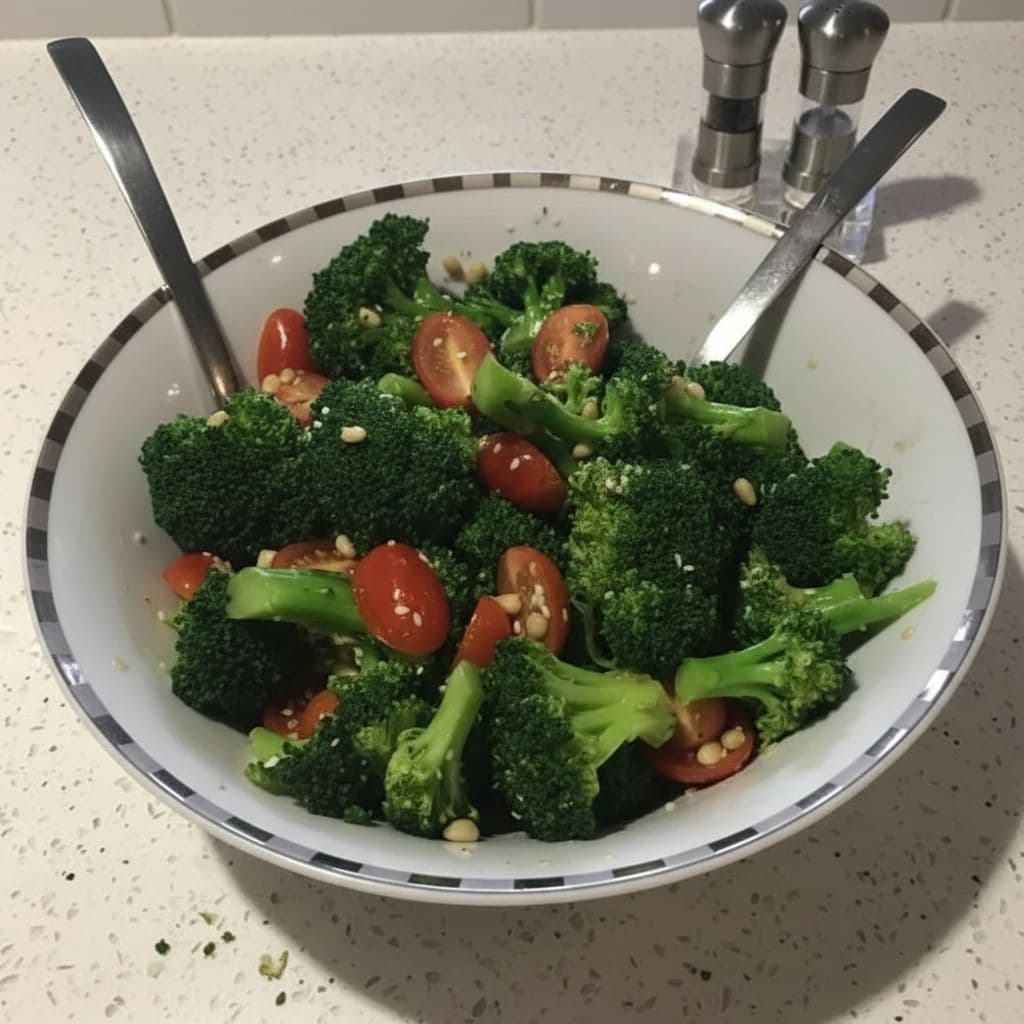 Салат с брокколи и помидорами черри