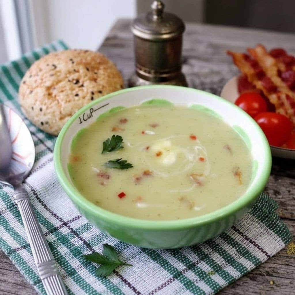 Суп-пюре из брокколи с беконом и йогуртом