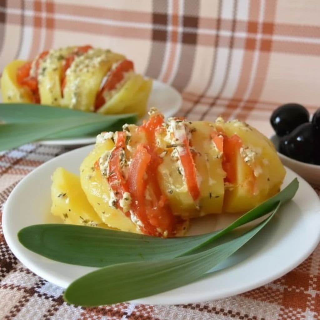 Картофель в гармошку с сыром и помидорами