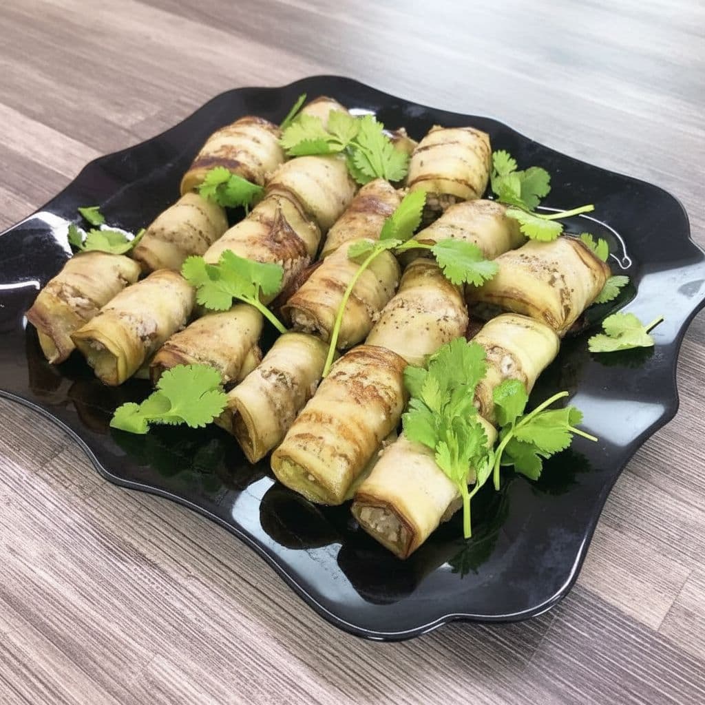 Рулетики из баклажанов с орехами и чесноком