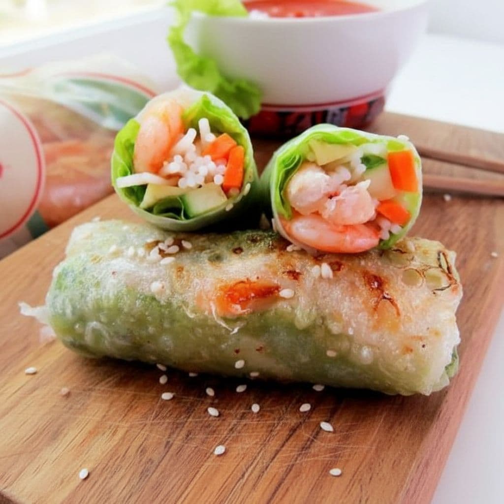 Спринг-роллы из рисовой бумаги с креветками и авокадо