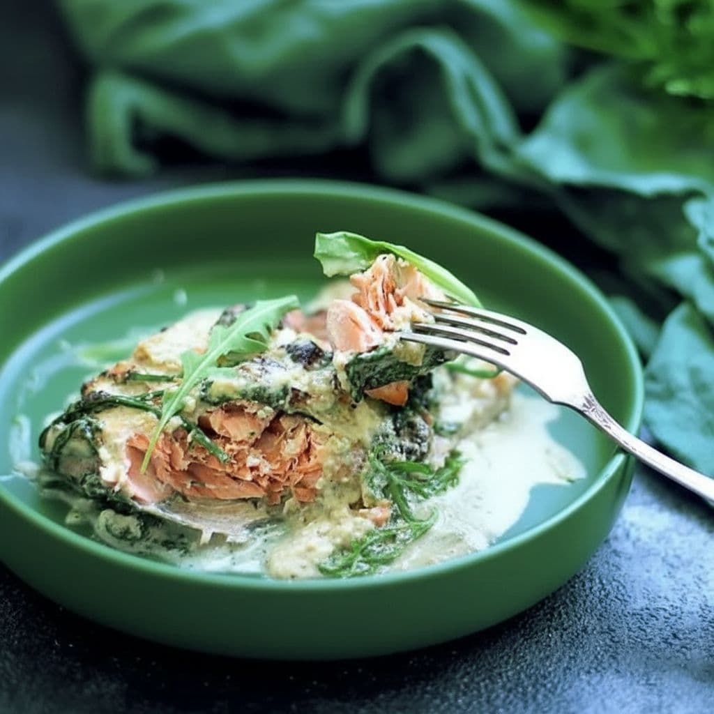 Лосось со шпинатом в сливочном соусе с камамбером
