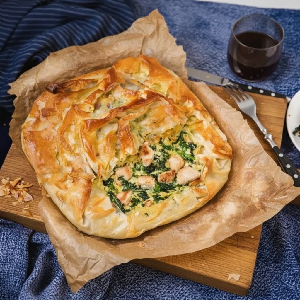 Пирог со шпинатом и индейкой из теста фило