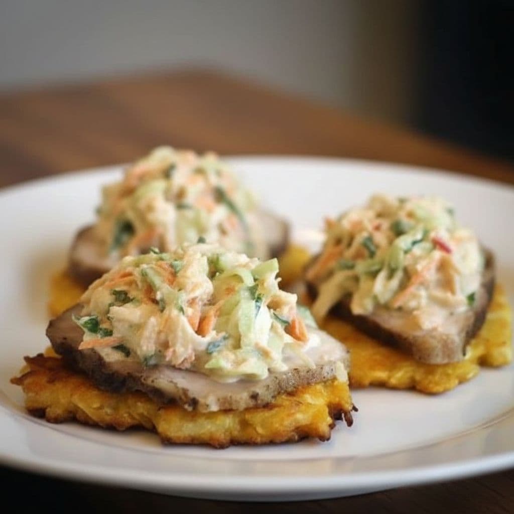 Овощные драники с запечённой грудинкой и витаминным салатом