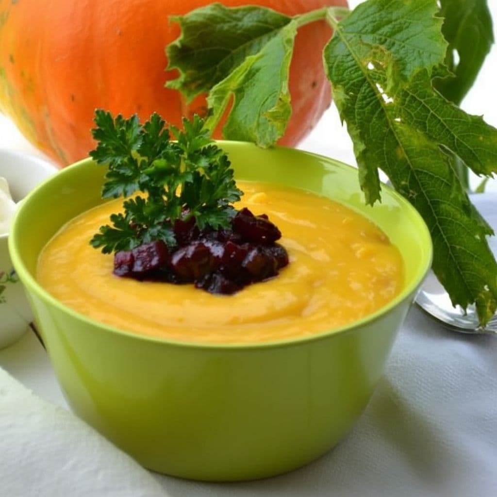 Тыквенный суп-пюре с карамелизированной свеклой и золотистым луком