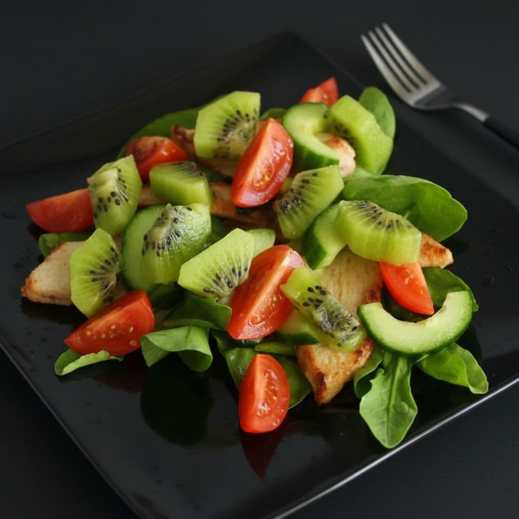 Салат с киви, курицей и овощами