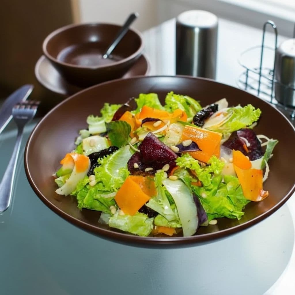 Салат с овощными чипсами и тыквой