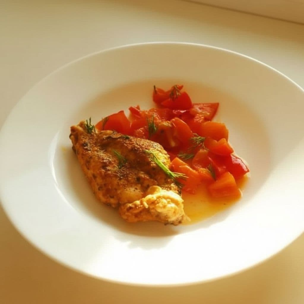 Жареная курица с болгарским перцем и томатами