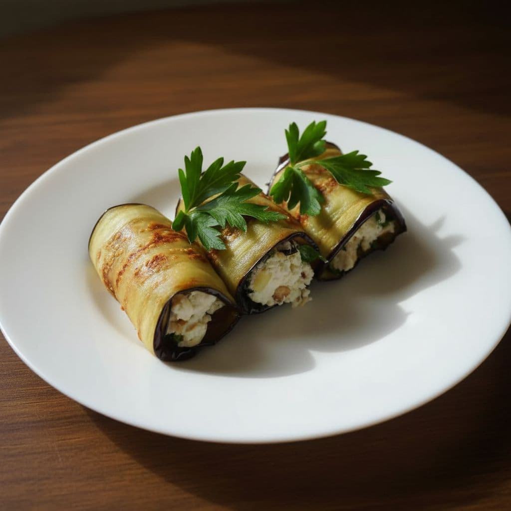 Рулетики из баклажанов с сырным кремом
