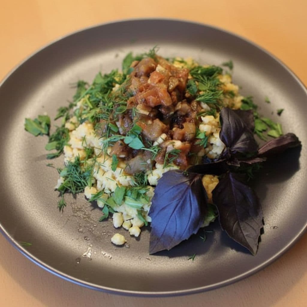 Гороховая каша с баклажанами