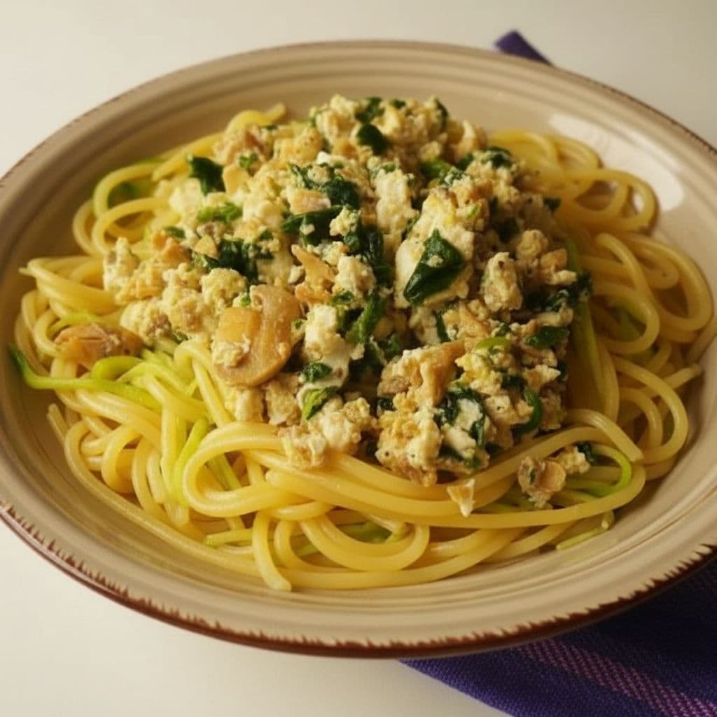 Паста с огурцом, курицей и шпинатом