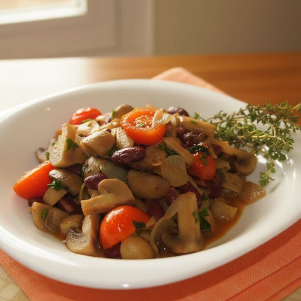 Рагу из фасоли, лука-шалота и грибов